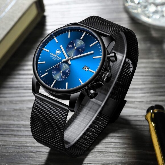 ⚡Black Men’s Watch Fashion Sport Quartz Analog Mesh Stainless Steel Waterproof - Picture 4 of 7
